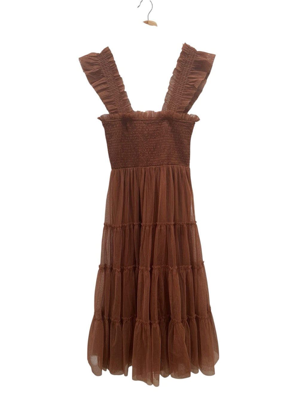 Baltic Born Rust Brown Smocked Tiered Midi Dress - Picture 3 of 5